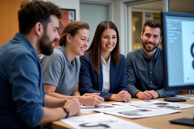 L'équipe d'experts de LierreForge Copyworks discutant d'un projet d'impression.